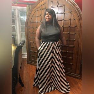 Black and white floor length dress.